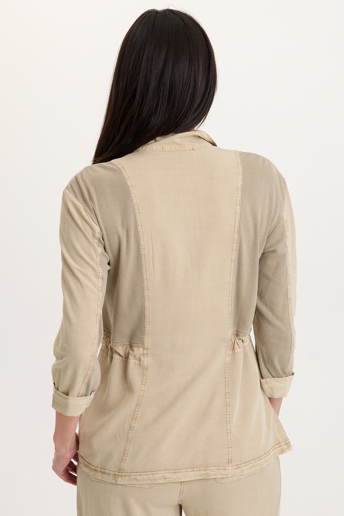 Jameson Twill Cinchable Waist Zip-Up collared 3/4 Sleeve Jacket Roadside Pigment - XCVI
