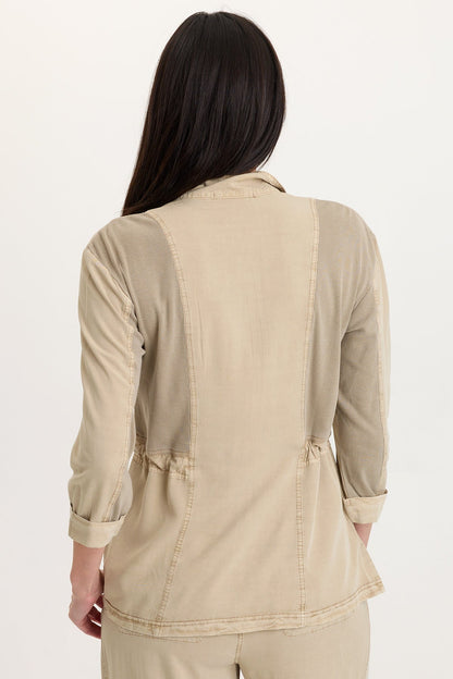 Jameson Twill Cinchable Waist Zip-Up collared 3/4 Sleeve Jacket Roadside Pigment - XCVI