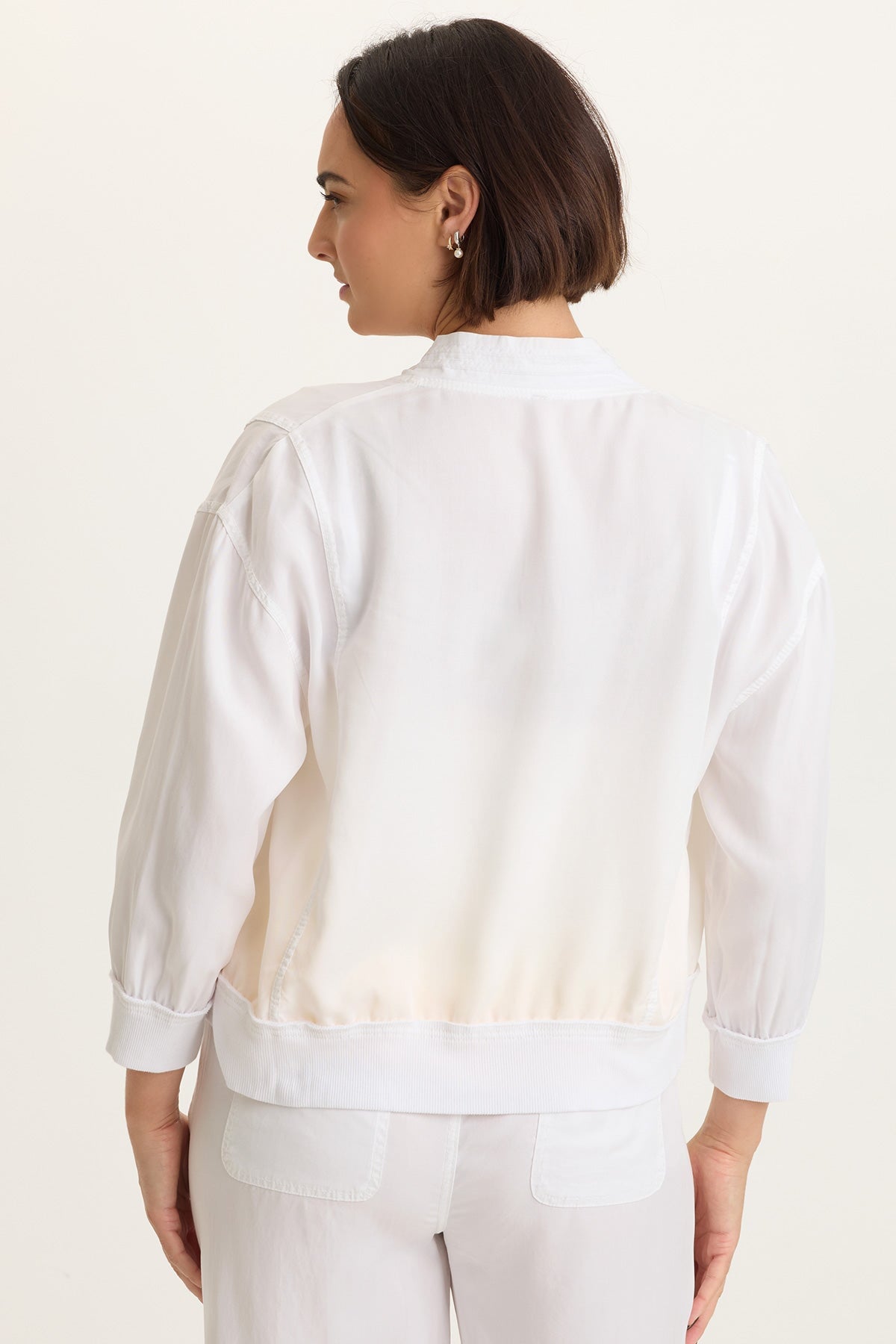Wynton Tencel Twill 3/4-Sleeve Zip-Up Bomber Jacket White - XCVI