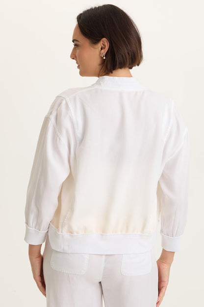Wynton Tencel Twill 3/4-Sleeve Zip-Up Bomber Jacket White - XCVI