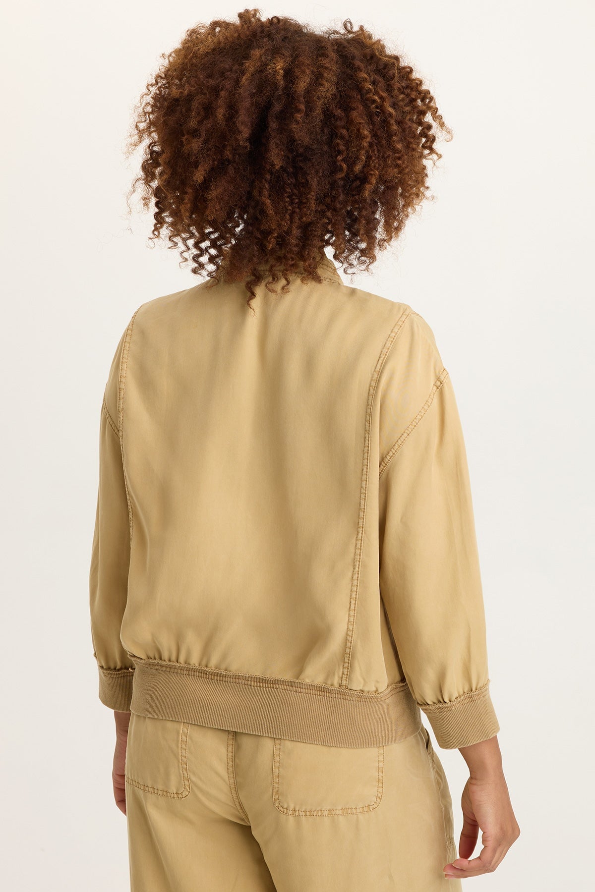 Wynton Tencel Twill 3/4-Sleeve Zip-Up Bomber Jacket Sepia Pigment - XCVI