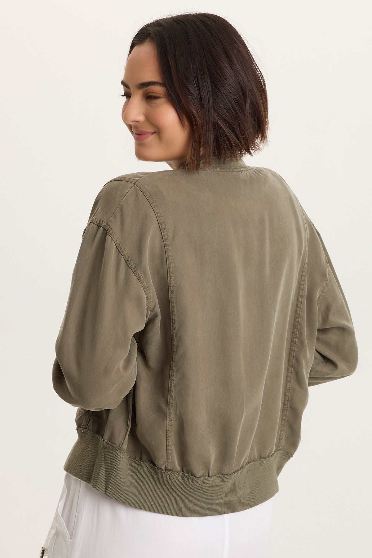 Wynton Tencel Twill 3/4-Sleeve Zip-Up Bomber Jacket English Moss - XCVI