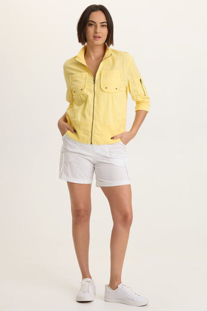 Kevone Poplin Bomber 3/4 Sleeve Zip-Up Jacket Squash Blossom - XCVI