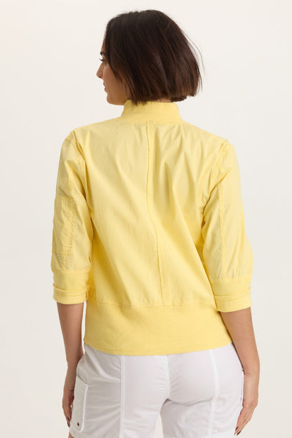 Kevone Poplin Bomber 3/4 Sleeve Zip-Up Jacket Squash Blossom - XCVI