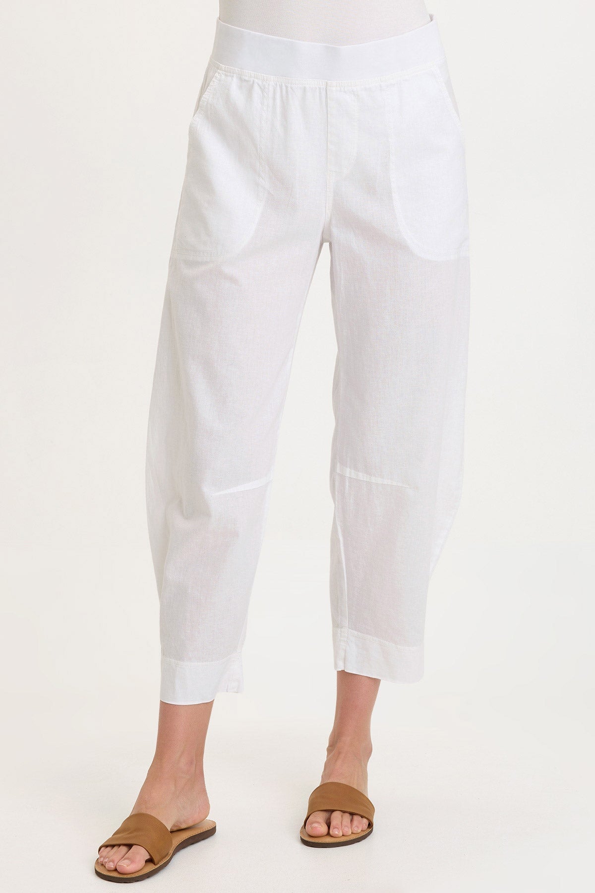Jisola Cotton Linen Pull-On Waist Barrel Pant White - XCVI
