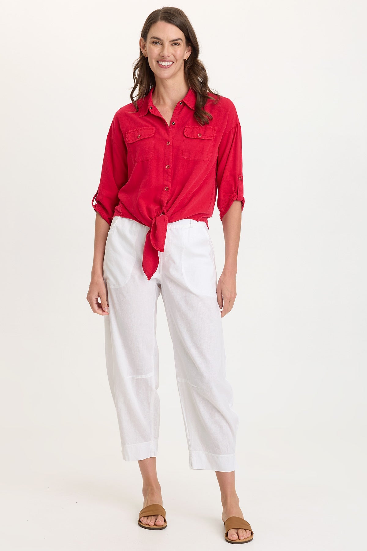 Jisola Cotton Linen Pull-On Waist Barrel Pant White - XCVI