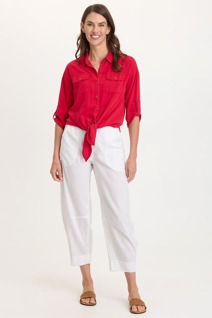 Jisola Cotton Linen Pull-On Waist Barrel Pant White - XCVI