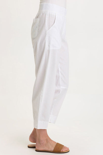 Jisola Cotton Linen Pull-On Waist Barrel Pant White - XCVI