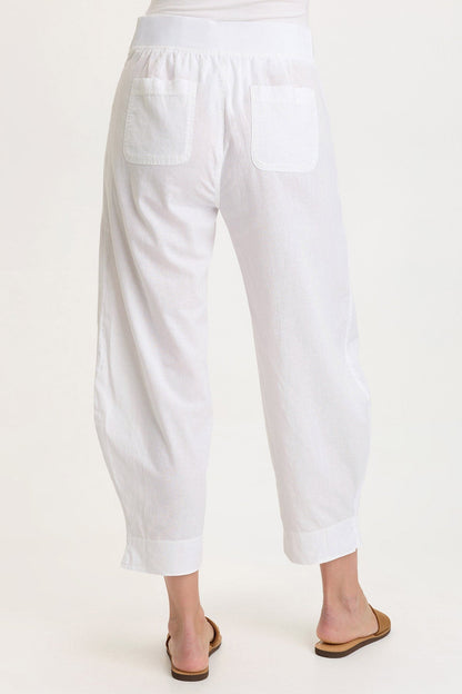 Jisola Cotton Linen Pull-On Waist Barrel Pant White - XCVI