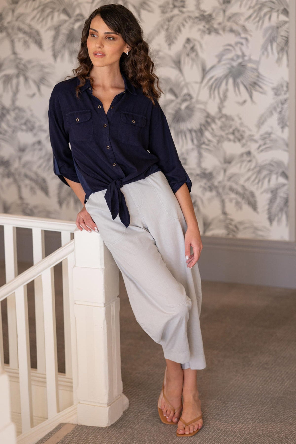 Jisola Cotton Linen Pull-On Waist Barrel Pant Soft Pebble Pigment - XCVI