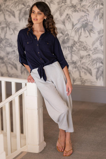 Jisola Cotton Linen Pull-On Waist Barrel Pant Soft Pebble Pigment - XCVI