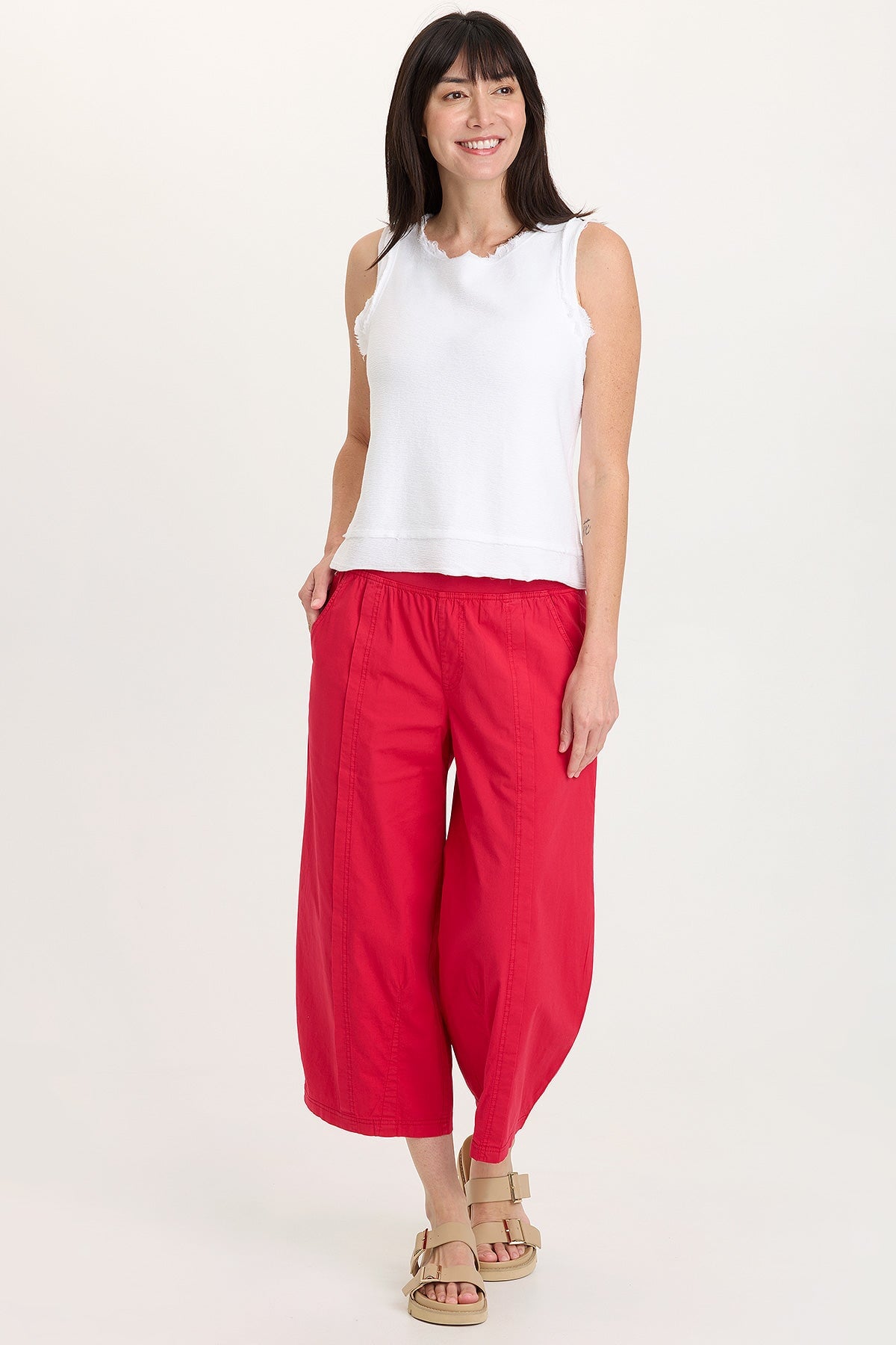 Benson Stretch Poplin Pull-On Waist Barrel Crop Pant San Marzano Pigment - XCVI