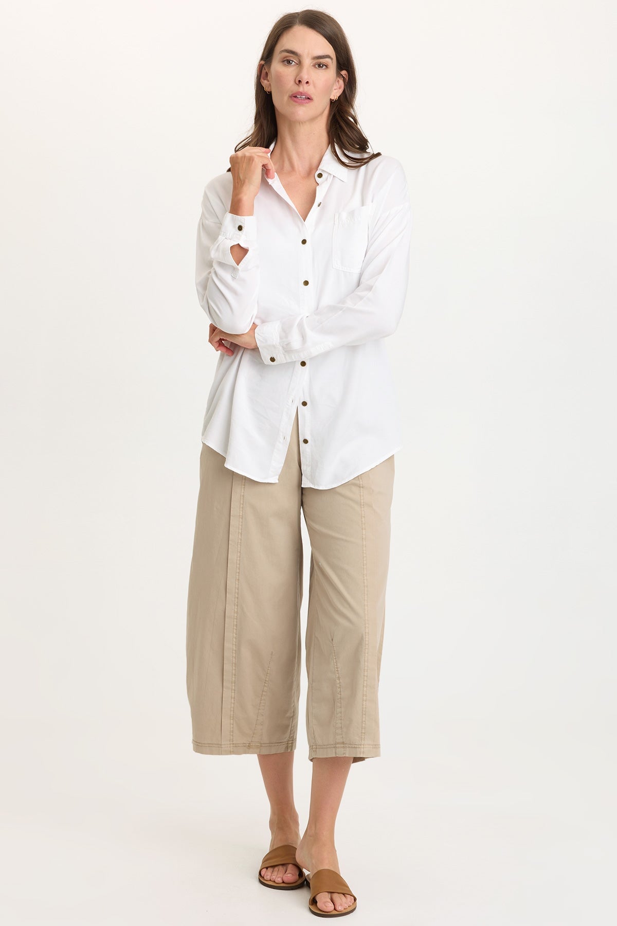 Benson Stretch Poplin Pull-On Waist Barrel Crop Pant Roadside Pigment - XCVI