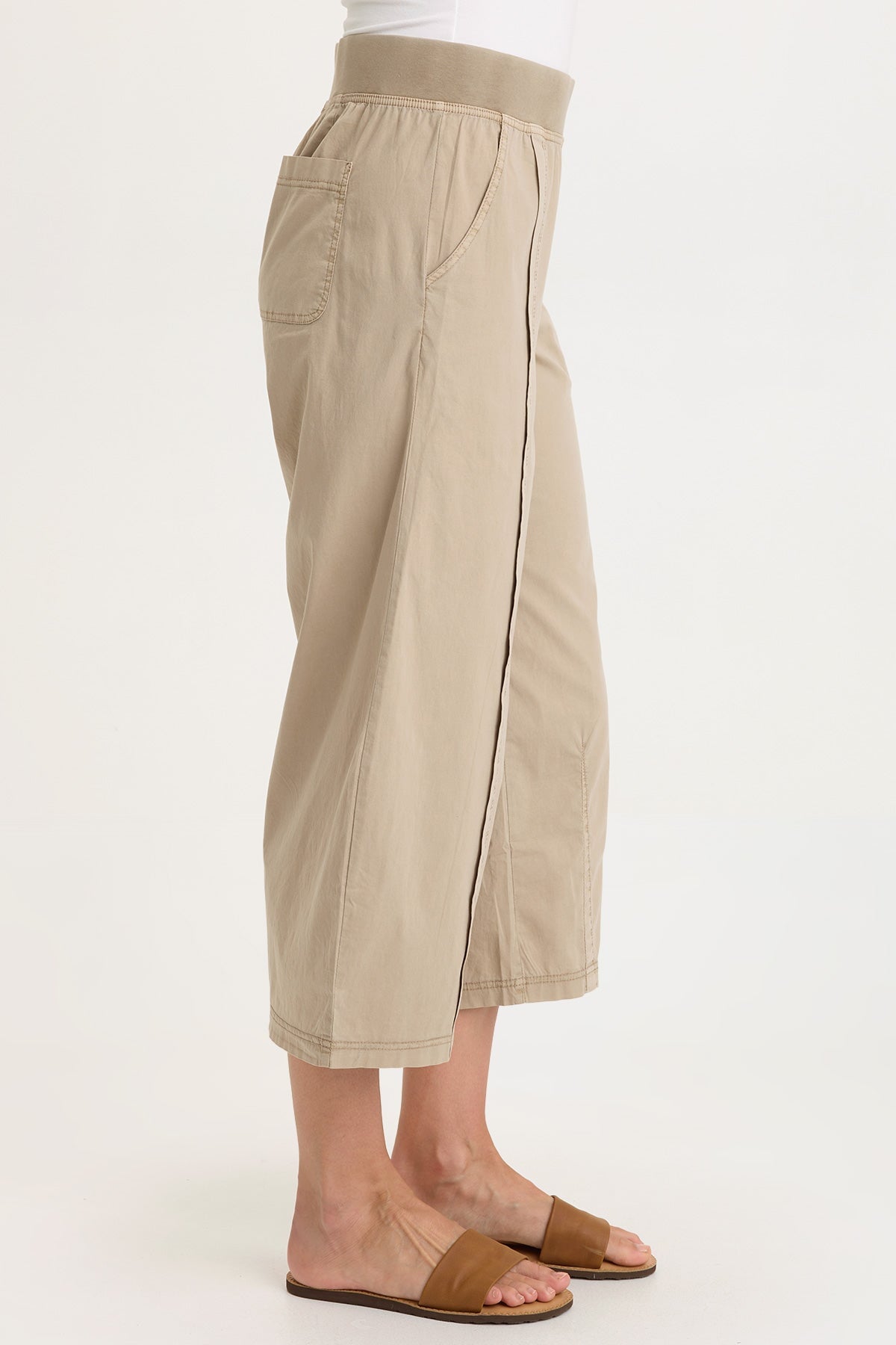 Benson Stretch Poplin Pull-On Waist Barrel Crop Pant Roadside Pigment - XCVI