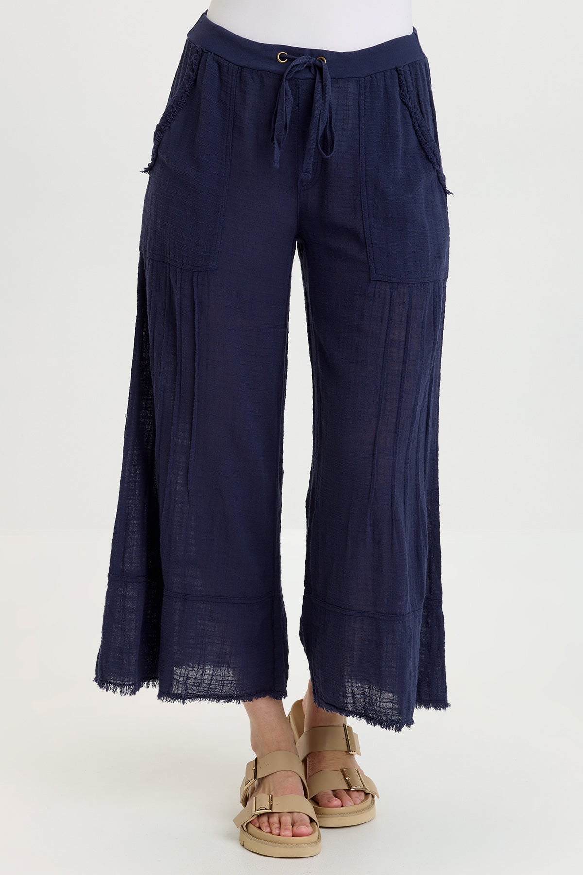Wearables Ace Gauze Wide Leg Crop Pant Navy - XCVI