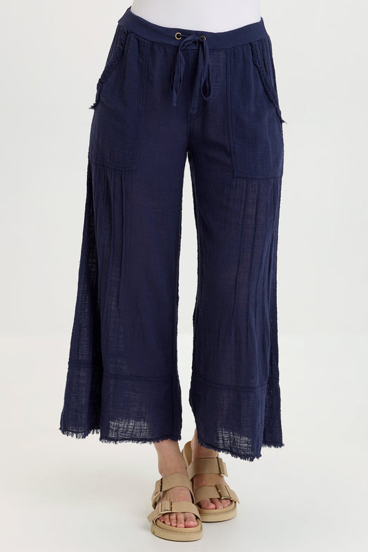 Wearables Ace Gauze Wide Leg Crop Pant Navy - XCVI