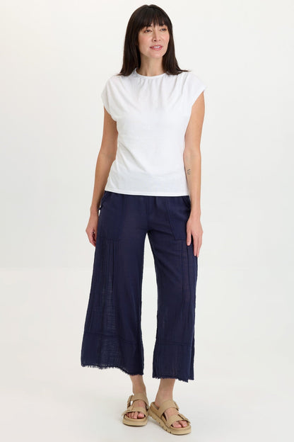 Wearables Ace Gauze Wide Leg Crop Pant Navy - XCVI