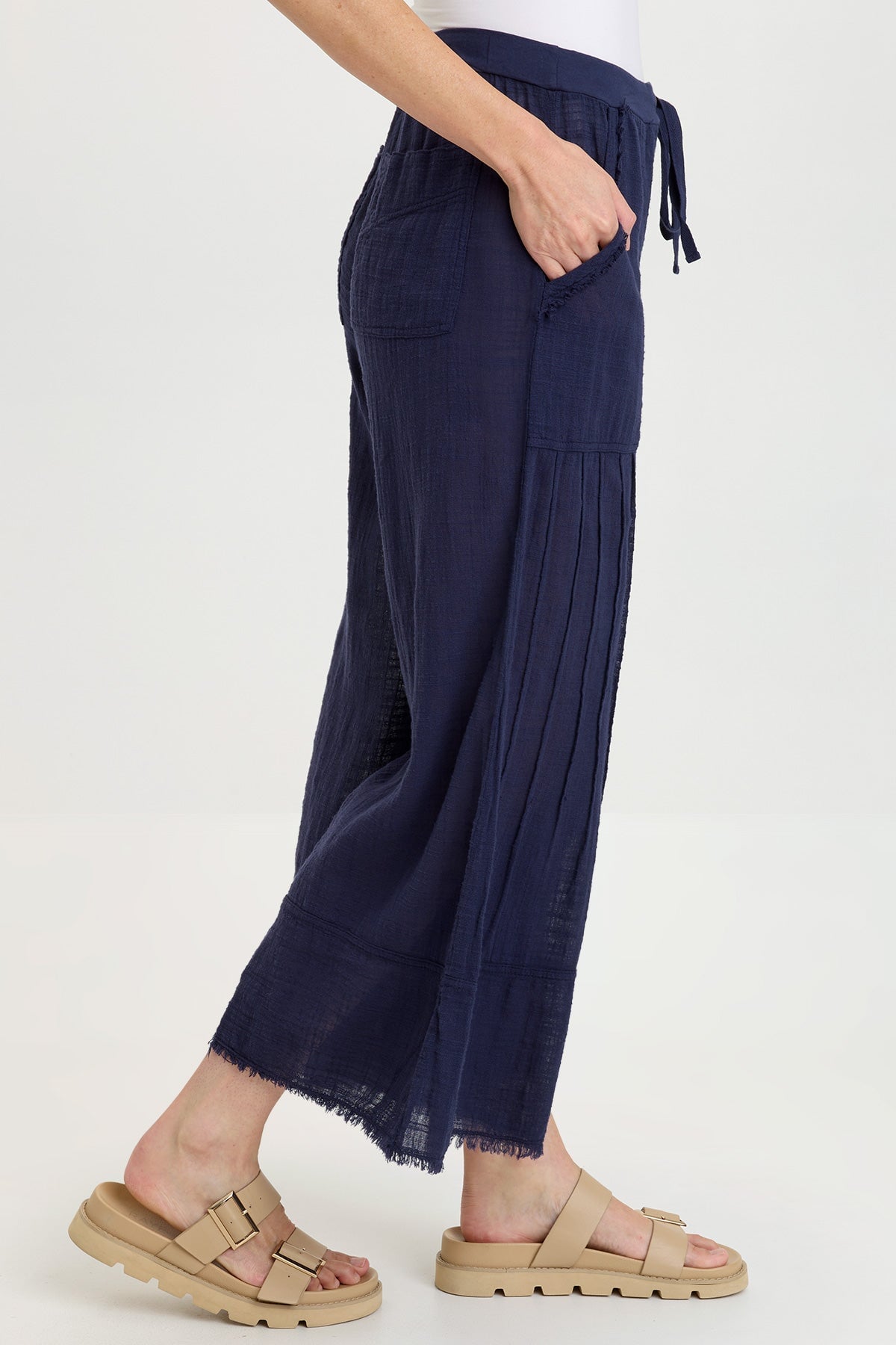 Wearables Ace Gauze Wide Leg Crop Pant Navy - XCVI