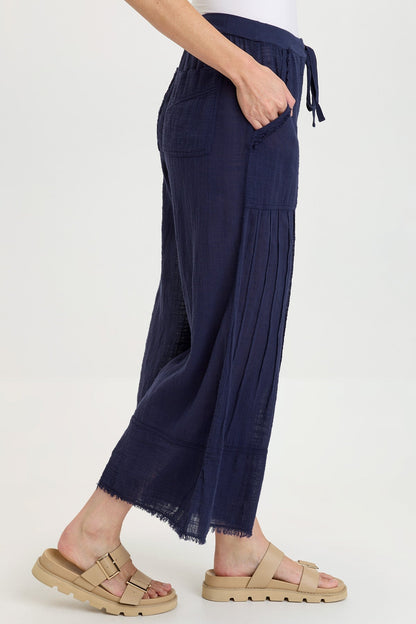 Wearables Ace Gauze Wide Leg Crop Pant Navy - XCVI