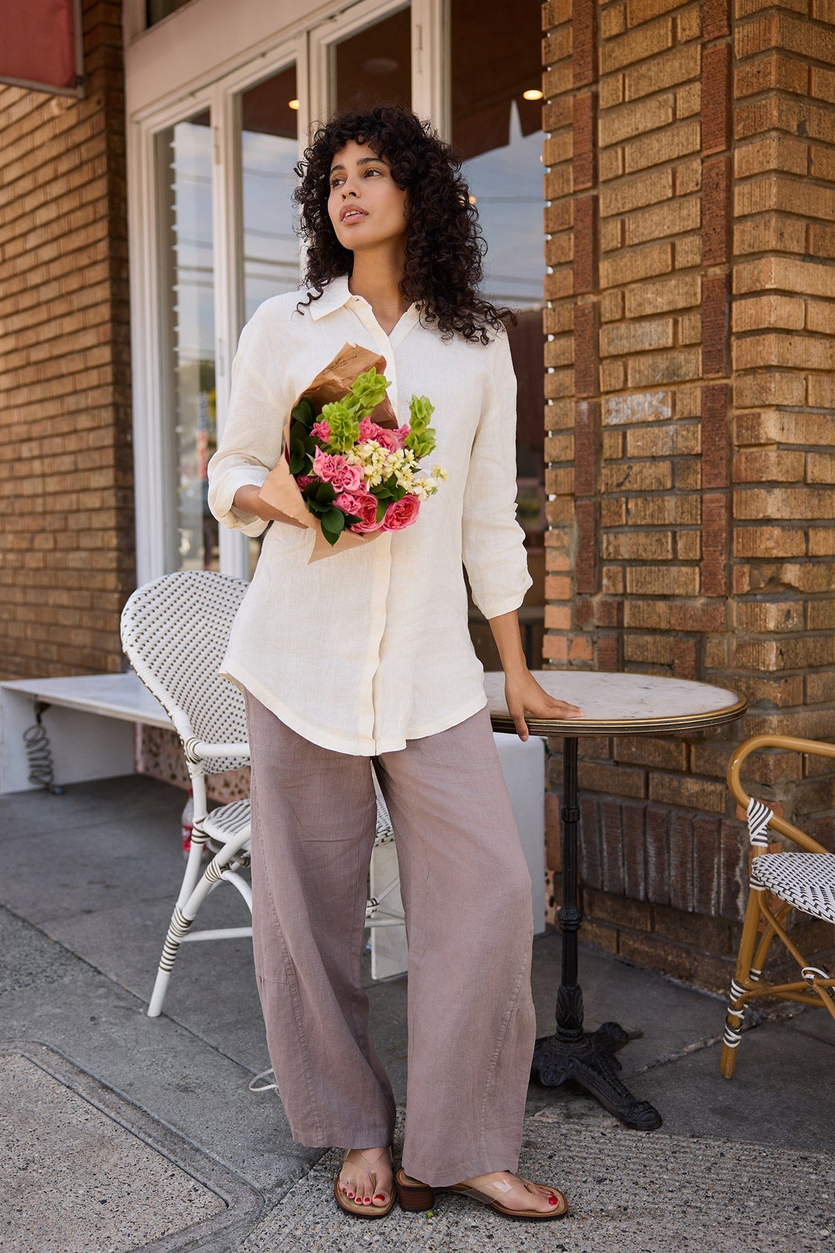 Nao 100% Linen Pull-On Waist Barrel Leg Crop Pant Velvet Mink - XCVI