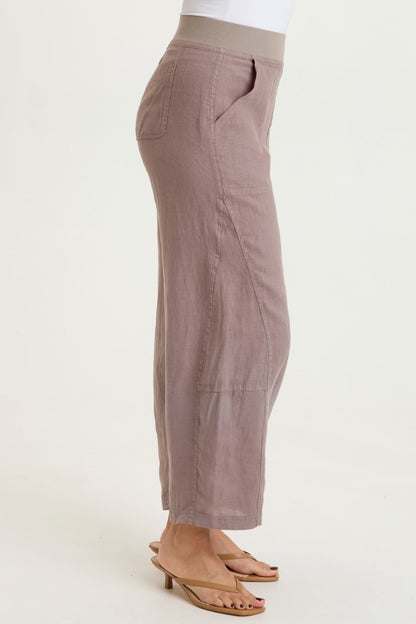 Nao 100% Linen Pull-On Waist Barrel Leg Crop Pant Velvet Mink - XCVI