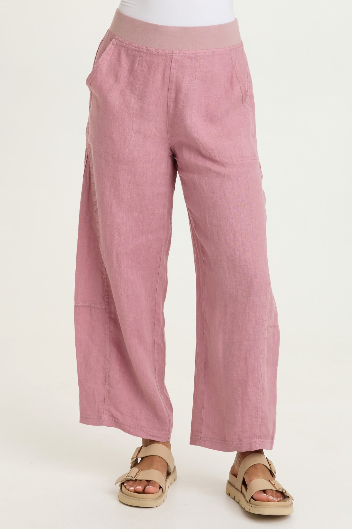 Nao 100% Linen Pull-On Waist Barrel Leg Crop Pant Svelte - XCVI