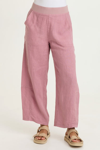 Nao 100% Linen Pull-On Waist Barrel Leg Crop Pant Svelte - XCVI