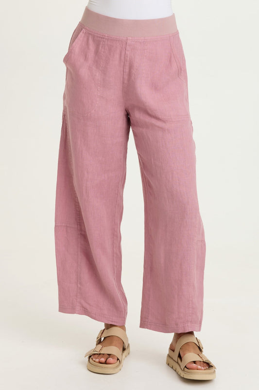 Nao 100% Linen Pull-On Waist Barrel Leg Crop Pant Svelte - XCVI