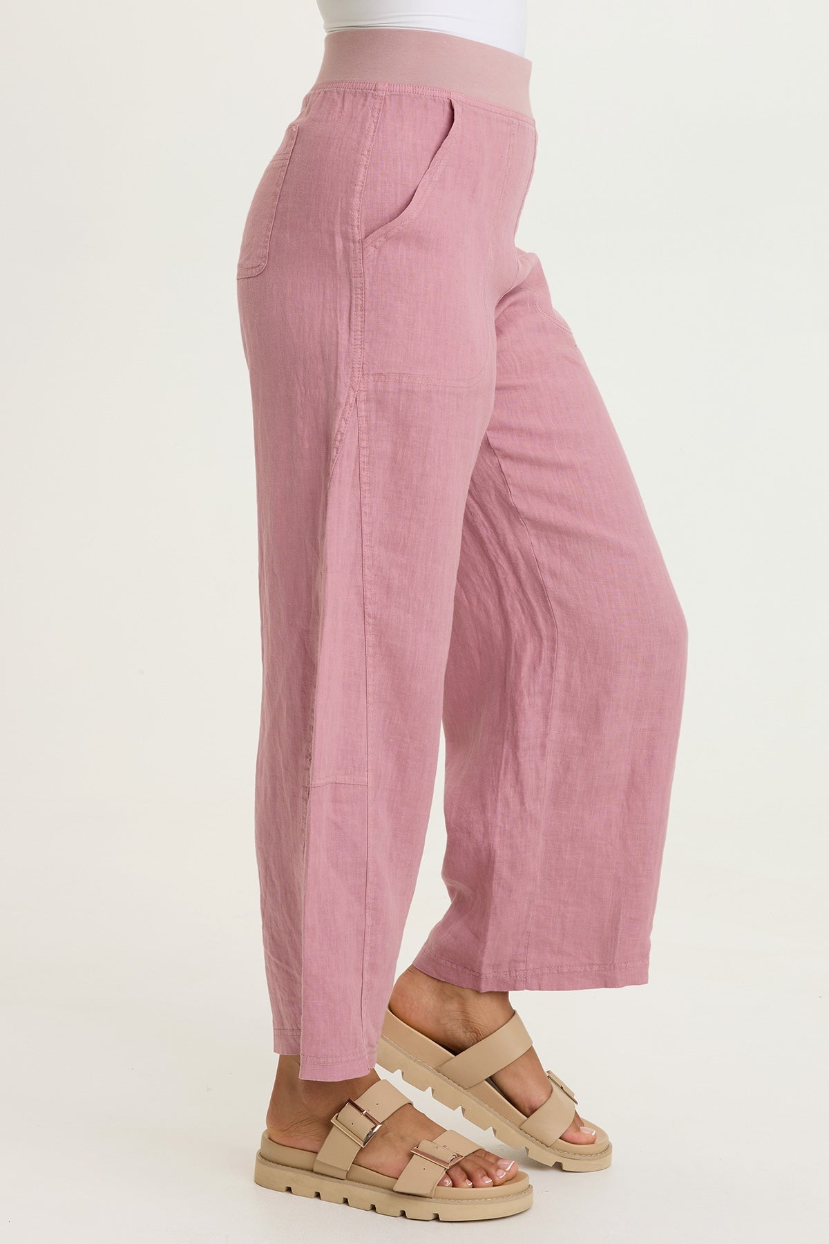 Nao 100% Linen Pull-On Waist Barrel Leg Crop Pant Svelte - XCVI
