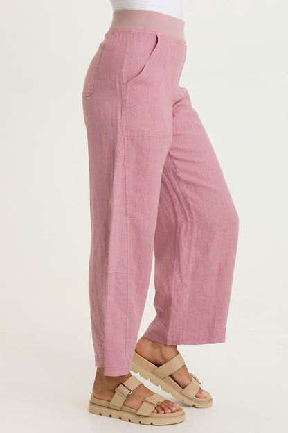 Nao 100% Linen Pull-On Waist Barrel Leg Crop Pant Svelte - XCVI