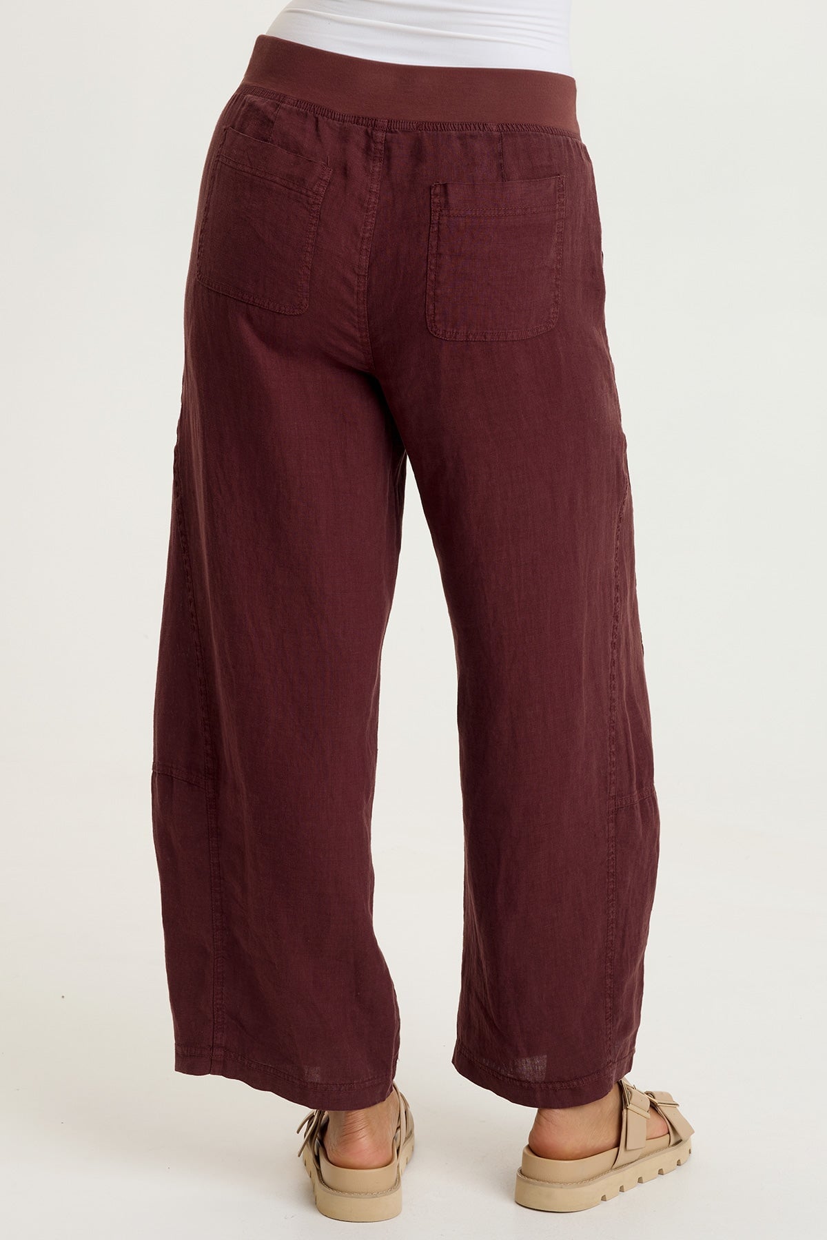 Nao 100% Linen Pull-On Waist Barrel Leg Crop Pant Briar Wood - XCVI