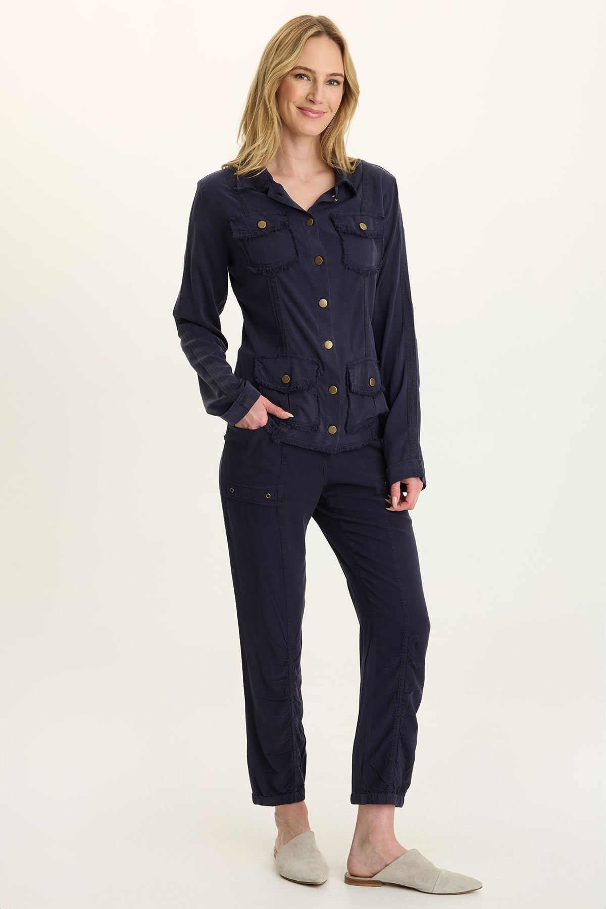 Wearables Squire Twill Banded Hem Casual Pant Navy - XCVI