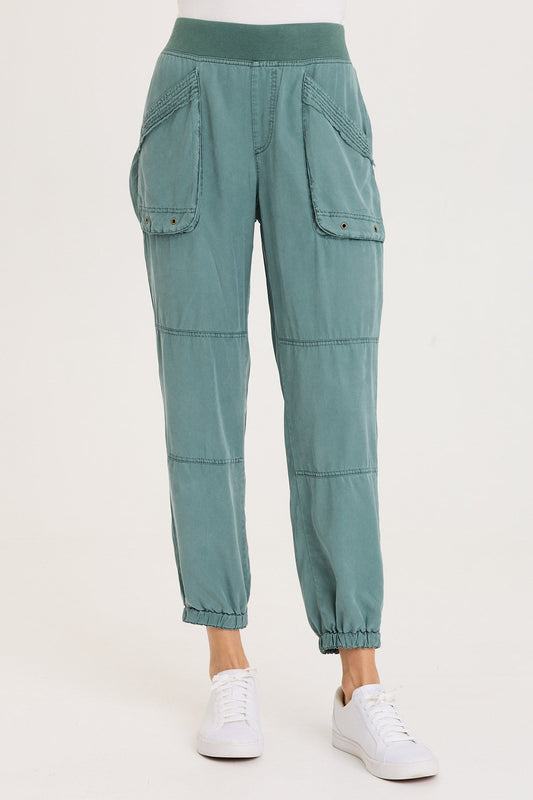 Chattaway Twill Pull-On Jogger Pant with Banded Hem and Oversized Pockets Ocean Storm Pigment - XCVI