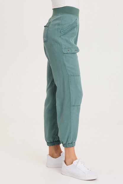 Chattaway Twill Pull-On Jogger Pant with Banded Hem and Oversized Pockets Ocean Storm Pigment - XCVI