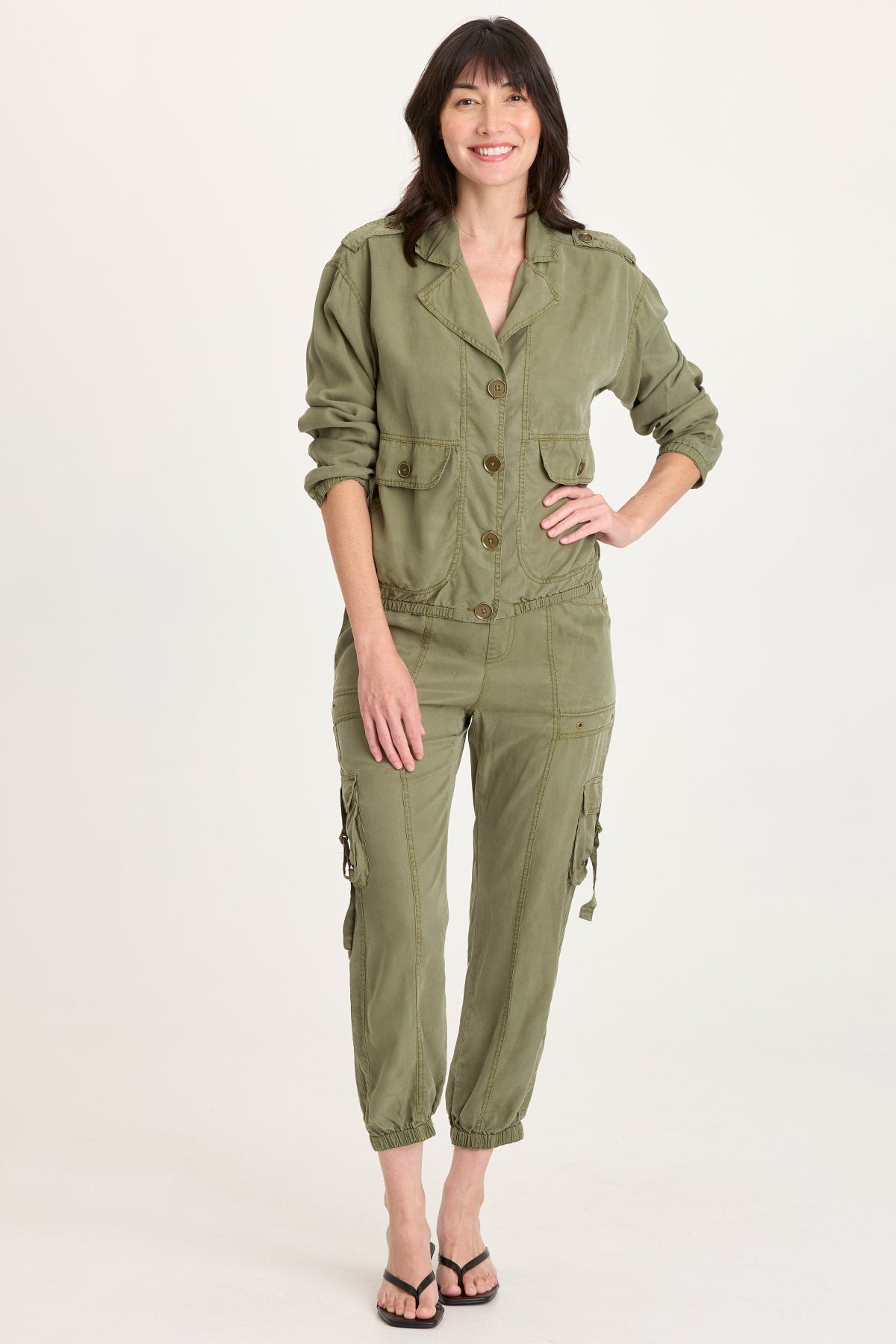 Olexa Tencel Twill Banded Hem Cargo Pull-On Pant Espalier Pigment - XCVI
