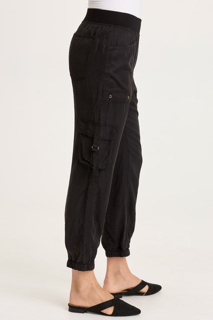 Olexa Tencel Twill Banded Hem Cargo Pull-On Pant Black - XCVI
