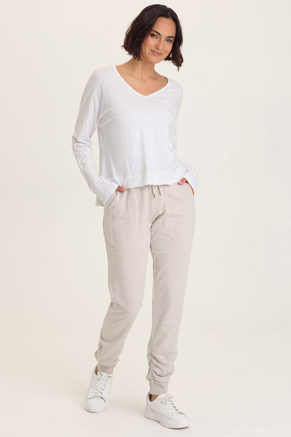 Wearables Yaegar Slim Leg Jogger Pant with Ruched Details and Fold-Over Waistband Sonic Silver - XCVI
