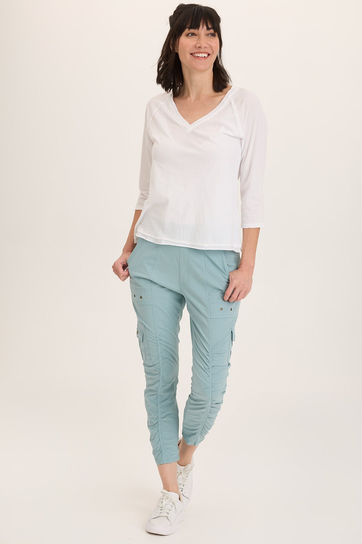 Wearables Tilton Stretch Poplin Ruched Crop Skinny Pant Ocean Front - XCVI