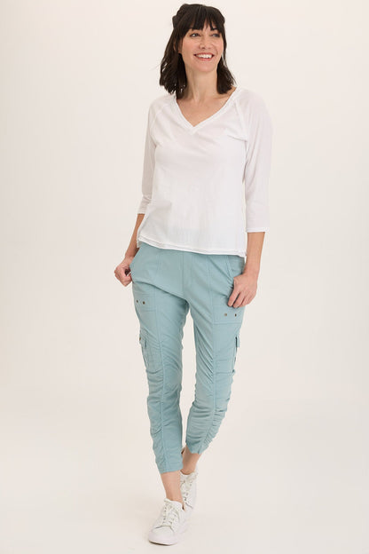 Wearables Tilton Stretch Poplin Ruched Crop Skinny Pant Ocean Front - XCVI