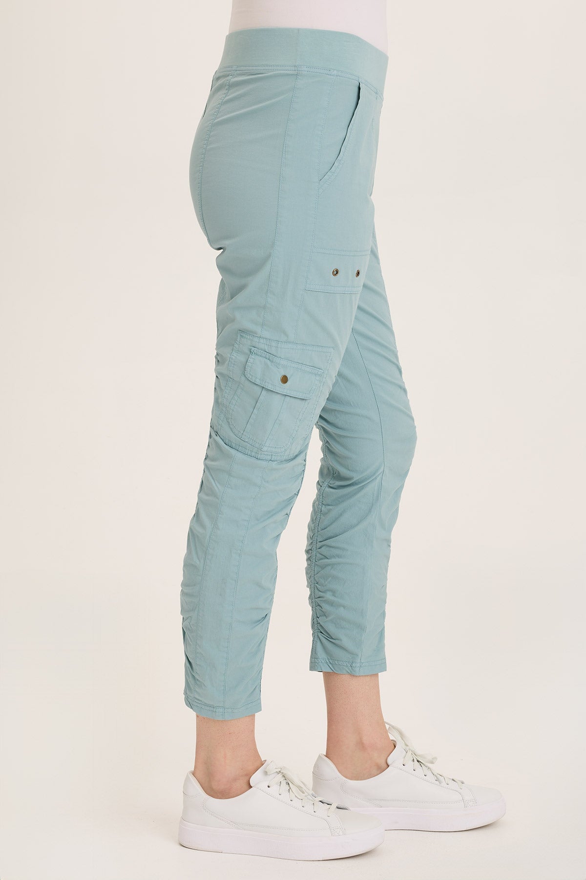 Wearables Tilton Stretch Poplin Ruched Crop Skinny Pant Ocean Front - XCVI