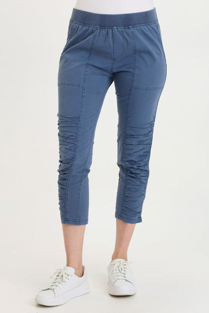 Wearables Geyser Pull-On Poplin/Jersey Ruched Crop with stretch, front pockets, and contrast side inserts in Blue  - XCVI