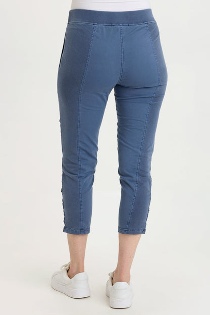 Wearables Geyser Pull-On Poplin/Jersey Ruched Crop with stretch, front pockets, and contrast side inserts in Blue  - XCVI