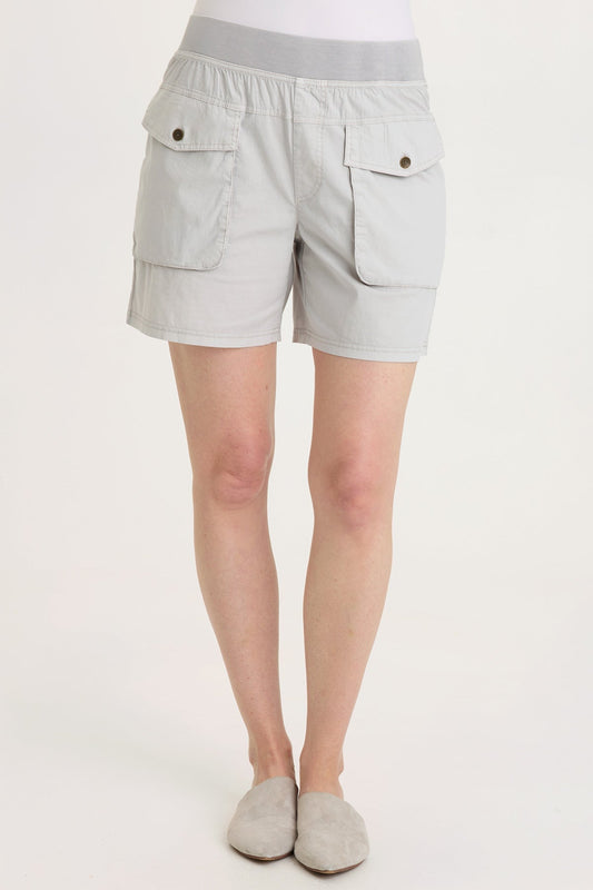 Carlo Stretch Poplin Front Pocket Pull-On Yoked Waist Short Soft Pebble Pigment - XCVI