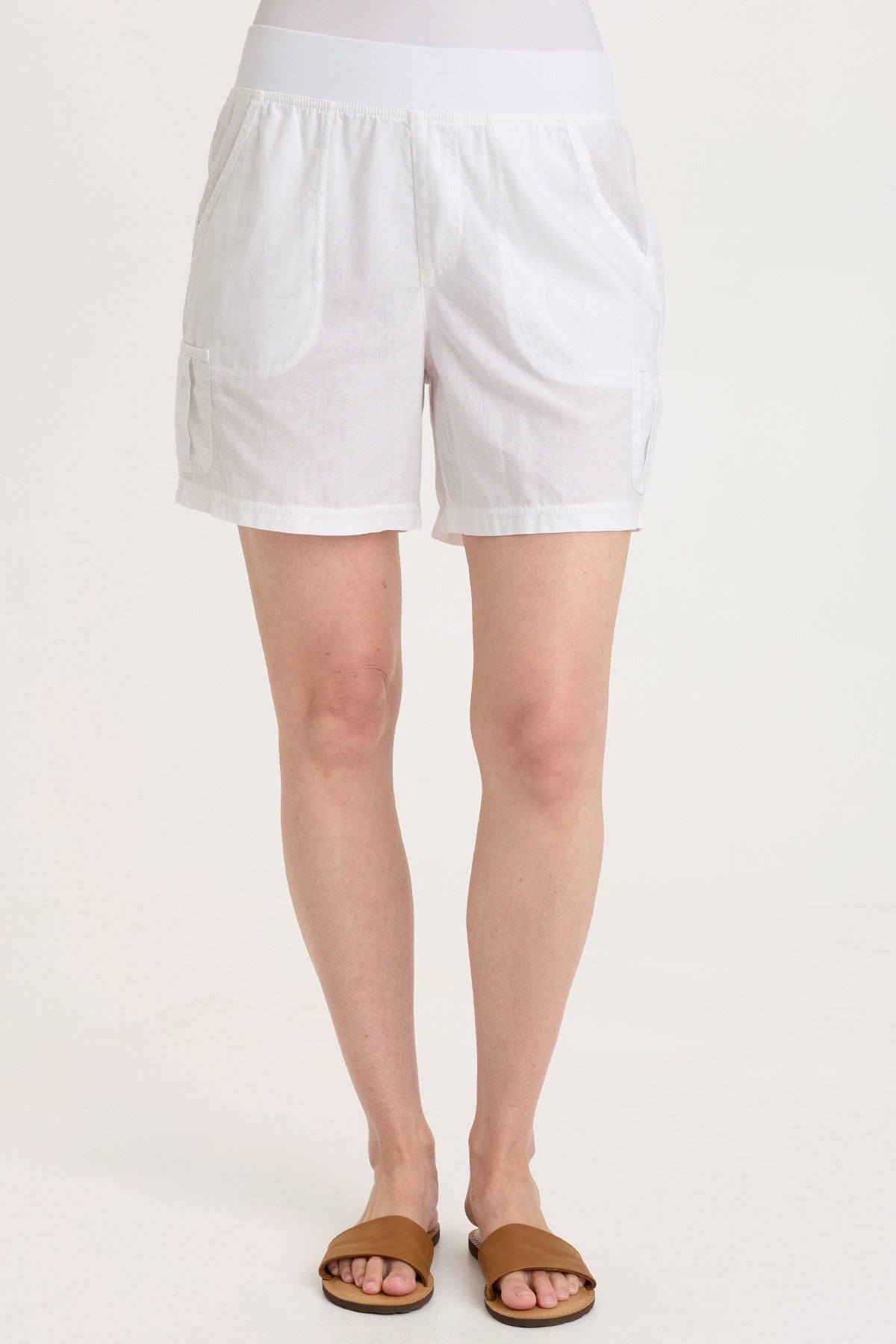 Alina Cotton Linen Mini Pleated Cargo Pocket Pull-On Waist Short White - XCVI