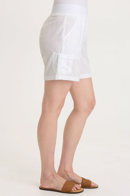 Alina Cotton Linen Mini Pleated Cargo Pocket Pull-On Waist Short White - XCVI