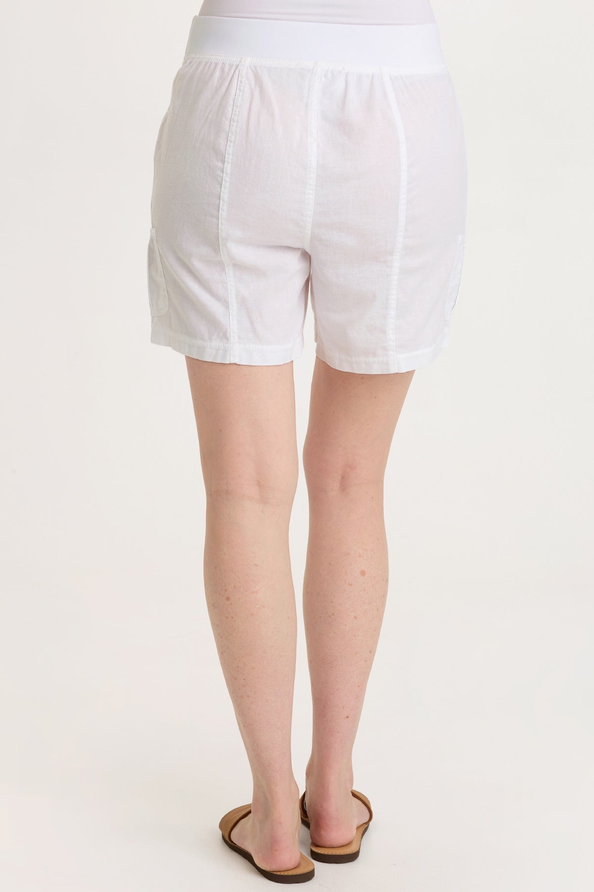 Alina Cotton Linen Mini Pleated Cargo Pocket Pull-On Waist Short White - XCVI