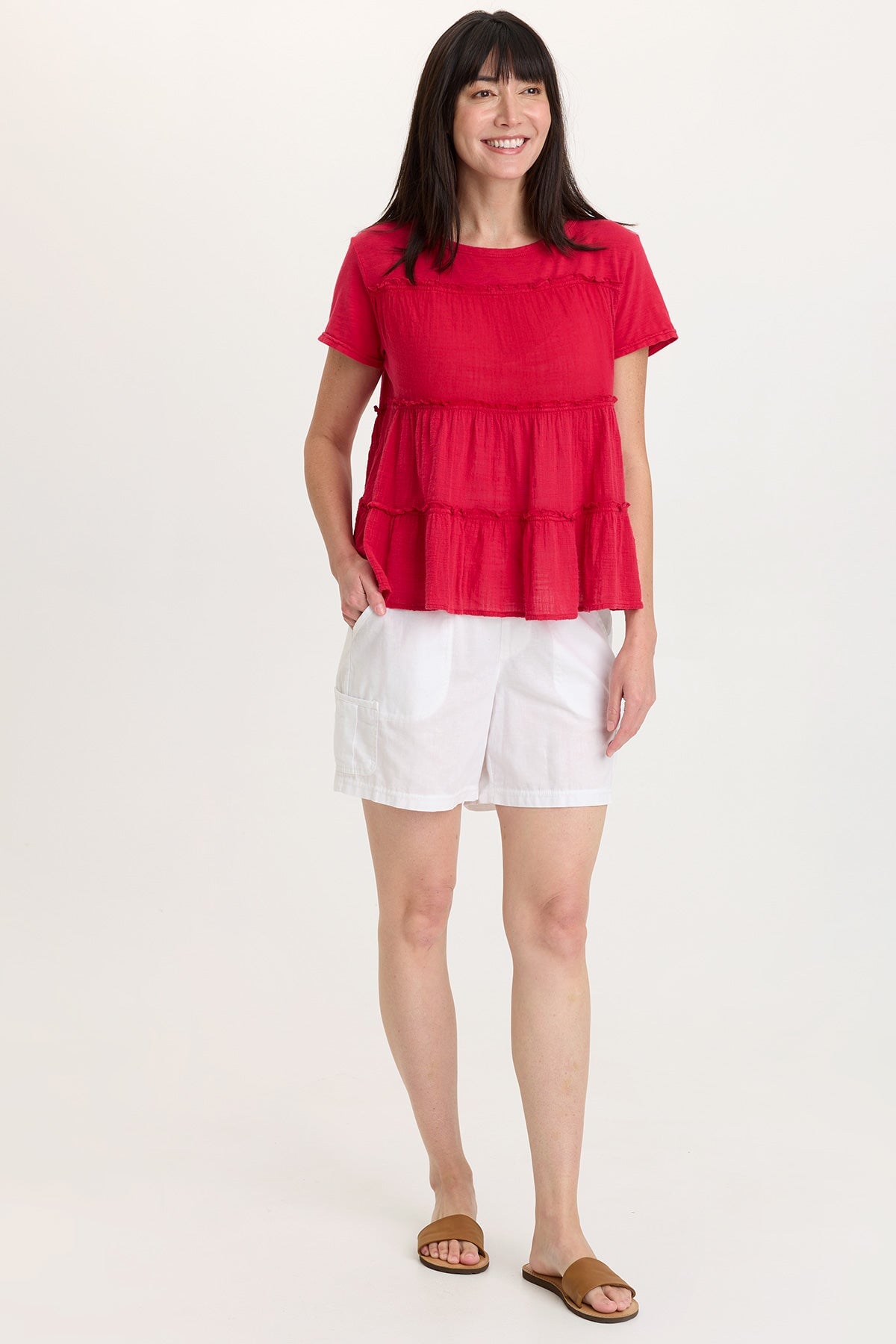 Alina Cotton Linen Mini Pleated Cargo Pocket Pull-On Waist Short White - XCVI