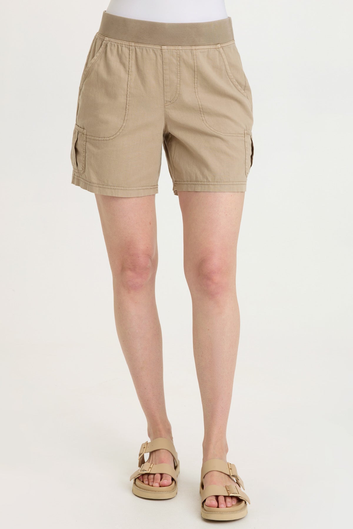Alina Cotton Linen Mini Pleated Cargo Pocket Pull-On Waist Short Roadside Pigment - XCVI
