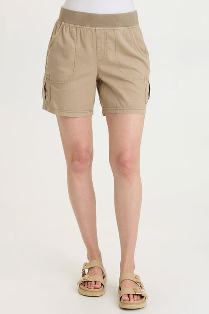 Alina Cotton Linen Mini Pleated Cargo Pocket Pull-On Waist Short Roadside Pigment - XCVI