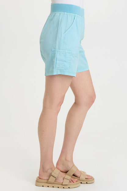 Alina Cotton Linen Mini Pleated Cargo Pocket Pull-On Waist Short Mermaid Tail Pigment - XCVI